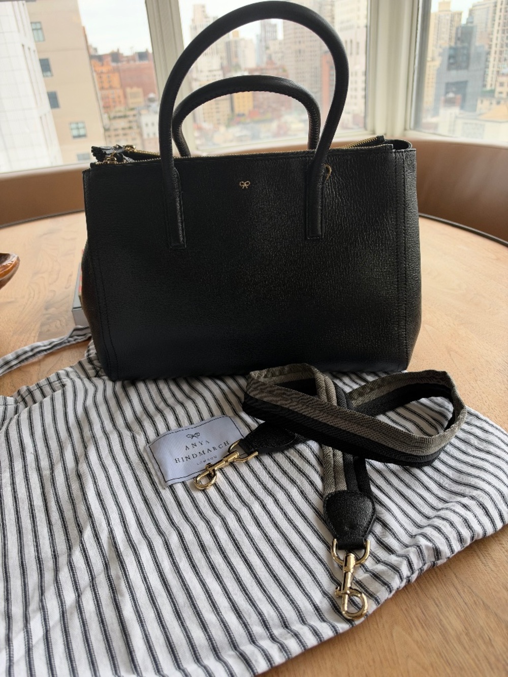 Anya Hindmarch Ebury Black Leather Tote Gold HW
